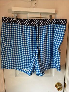 Lands' End/Draper James Blue and White Gingham Men’s Swim Trunks